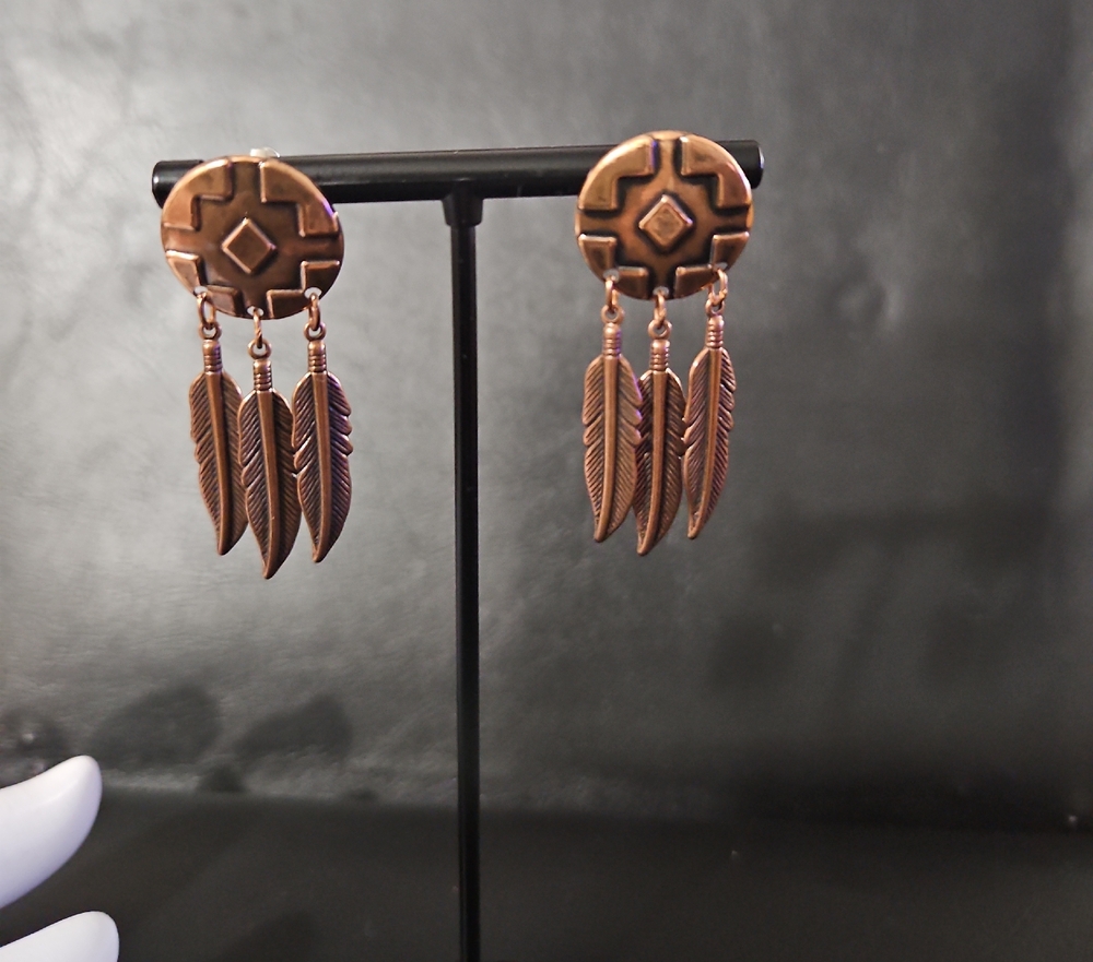 Bohemian Feather Drop Earrings - Picture 1 of 7